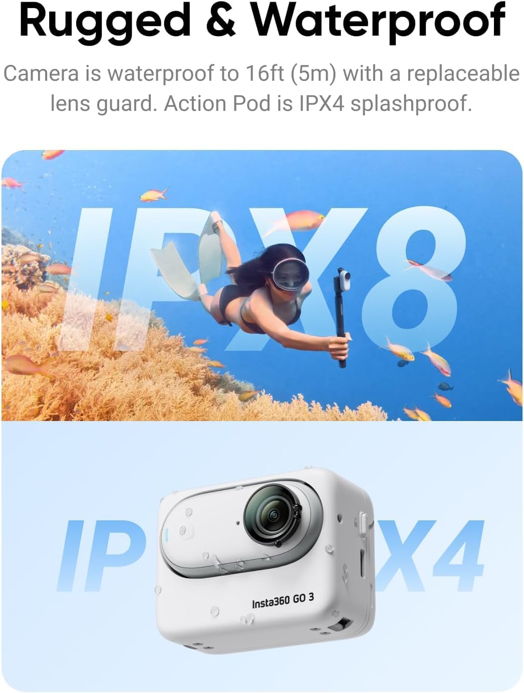 Mini Cámara de acción sumergible Insta 360 GO3 con 64GB kit completo con selfie stick