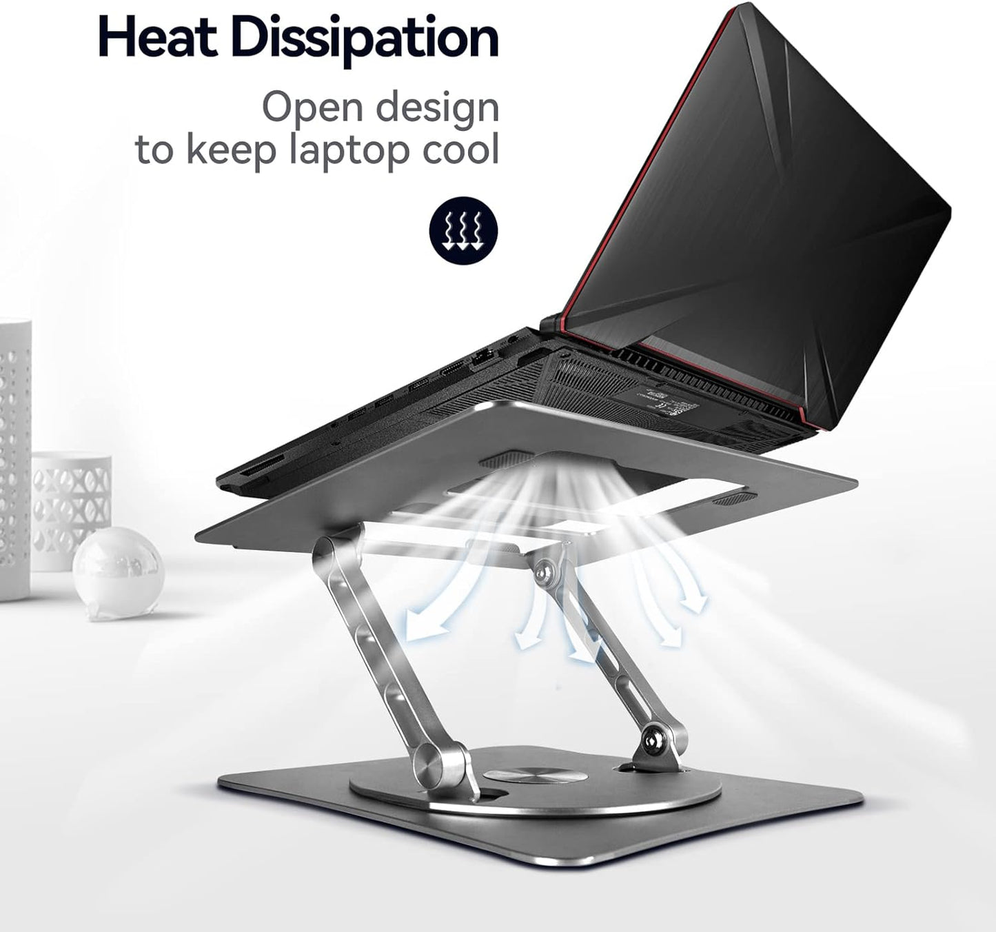 Soporte metálico ajustable para laptop con base giratoria de 360
