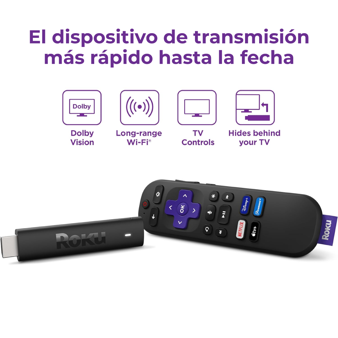 Roku Streaming Stick 4k HD/HDR control remoto por voz y TV en vivo