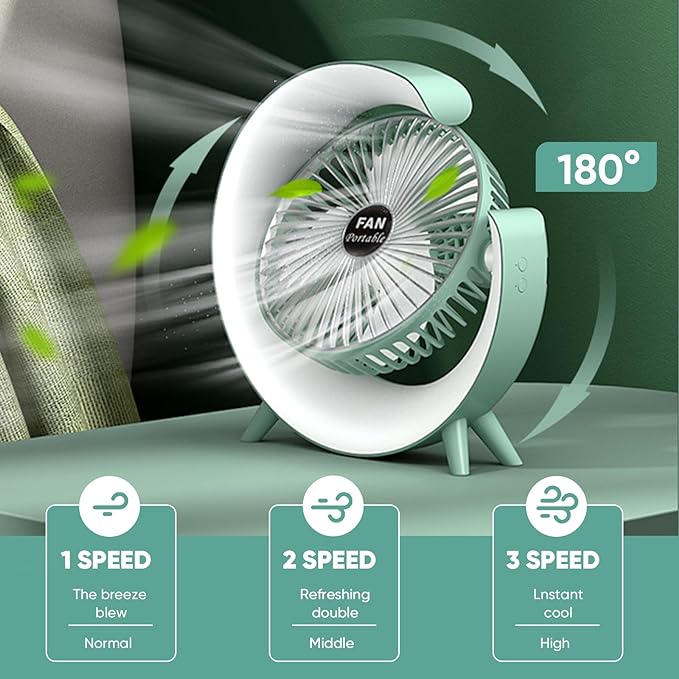 Ventilador de mesa portátil de 3 velocidades de inclinación de 180°