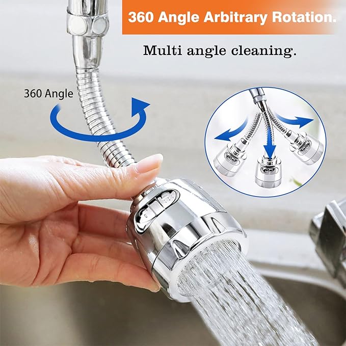 Grifo de ducha con aireador universal de acero inoxidable de 360 grados