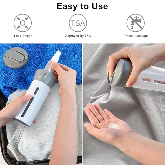 Dispensador portatil de almacenamiento para viajes 4 en 1