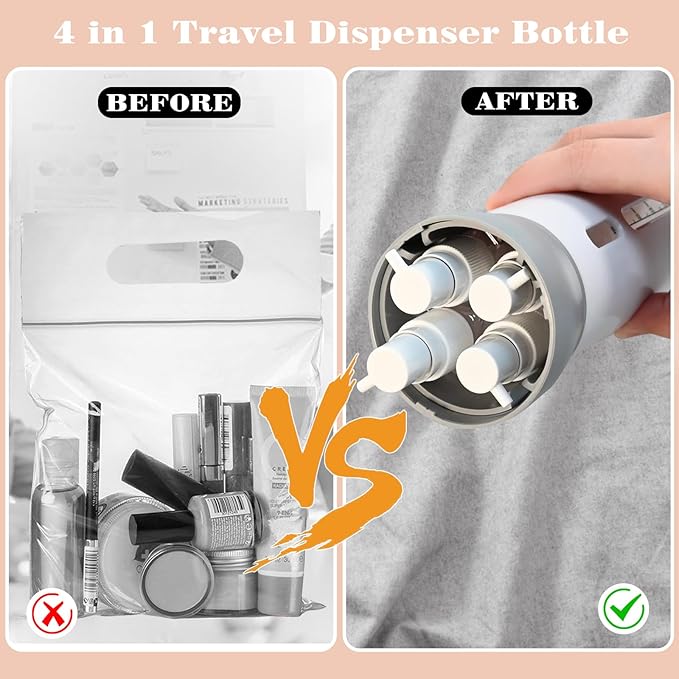 Dispensador portatil de almacenamiento para viajes 4 en 1
