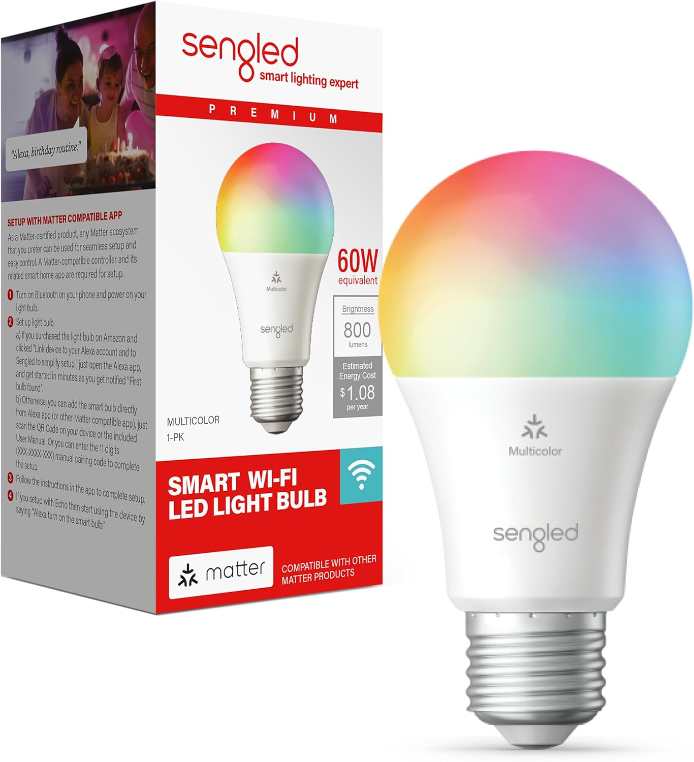 Sengled Foco LED RGB inteligente 800 lumens Wifi Google y Alexa