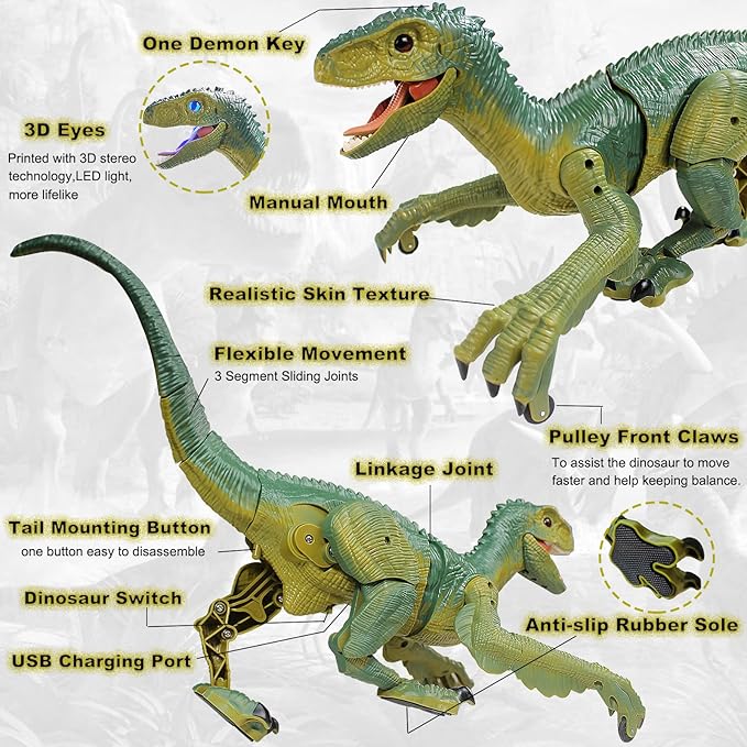 Juguete dinosaurio recargable a control remoto - velociractor