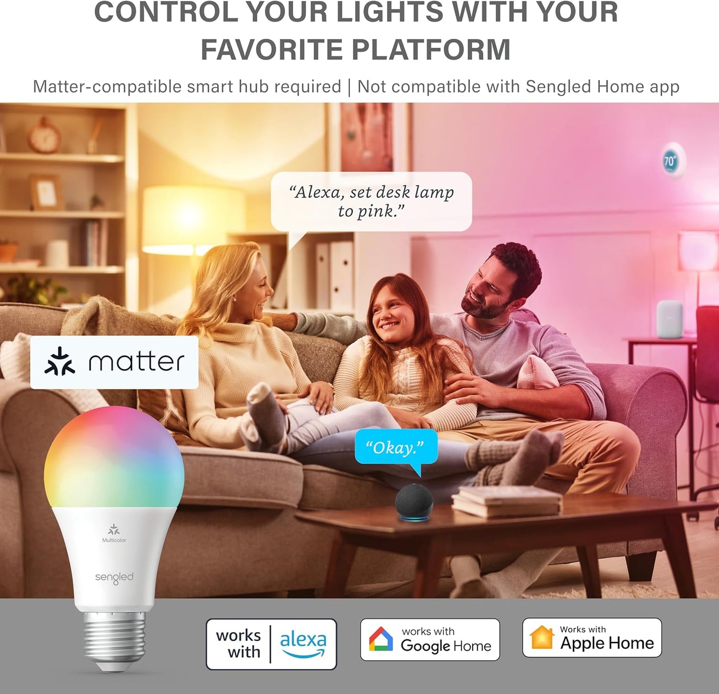 Sengled Foco LED RGB inteligente 800 lumens Wifi Google y Alexa