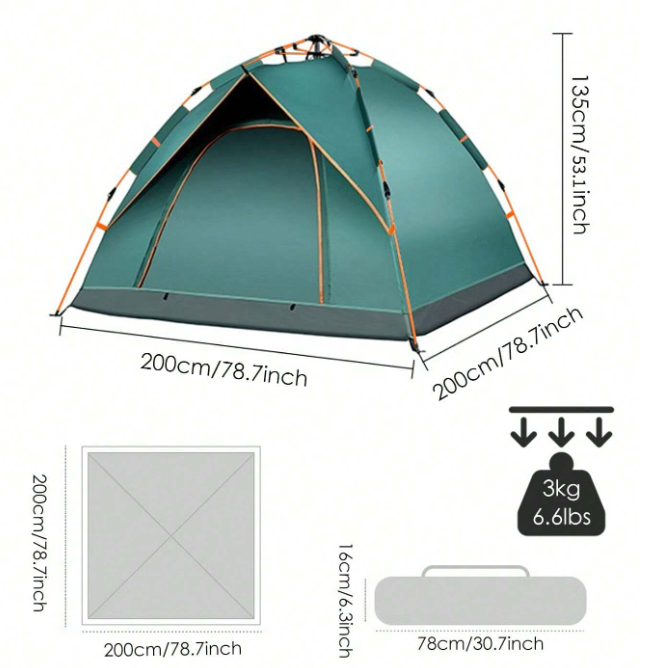 Carpa de Acampar con Armado Automático 4 personas 200x200cm