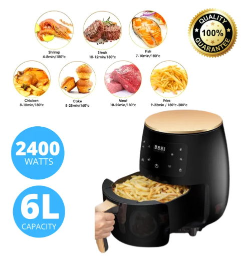 Freidora de aire silver crest 6L 2400w gran potencia y capacidad para cocinar