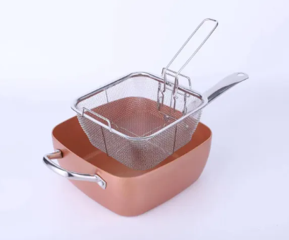 Sartén antiadherente 3en1 con tapa de vidrio, cesta para freír y rejilla para cocinar al vapor