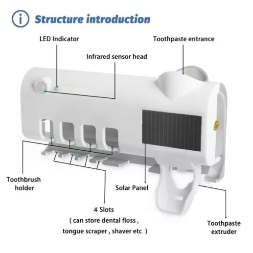 Dispensador de pasta dental y porta cepillos con luz UV para una higiene avanzada