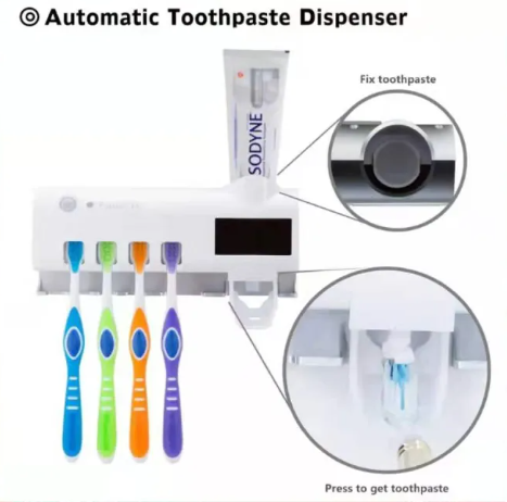 Dispensador de pasta dental y porta cepillos con luz UV para una higiene avanzada