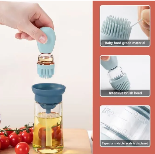 Botella dispensador de aceite con cepillo de silicona cuentagotas 2 en 1