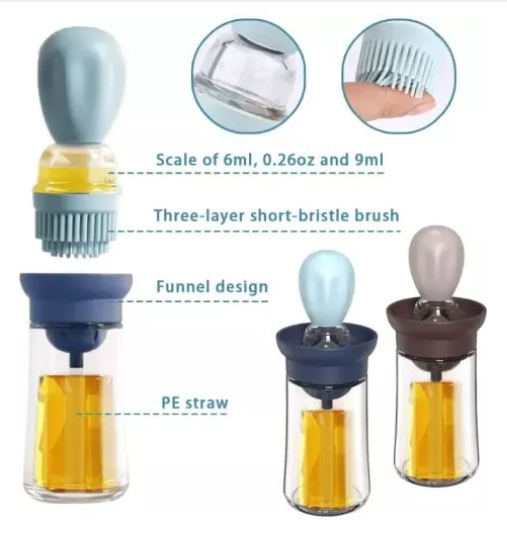 Botella dispensador de aceite con cepillo de silicona cuentagotas 2 en 1