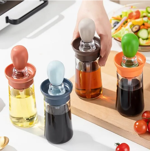 Botella dispensador de aceite con cepillo de silicona cuentagotas 2 en 1