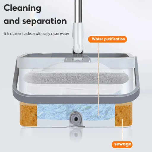 Trapeador plano giratorio con cubo de separación de agua limpia y aguas residuales