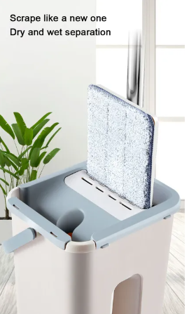 Trapeador plano para pisos con cubo de doble separación con escurridor y rascador
