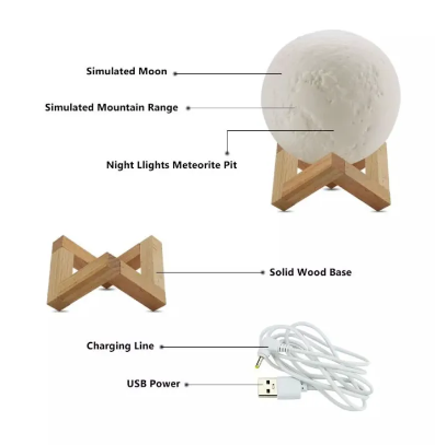 Difusor diseño inspirado en la luna humidificador de ambiente con 3 tonos de luz