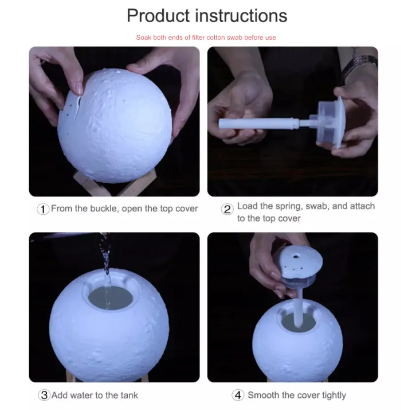 Difusor diseño inspirado en la luna humidificador de ambiente con 3 tonos de luz