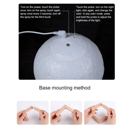 Difusor diseño inspirado en la luna humidificador de ambiente con 3 tonos de luz