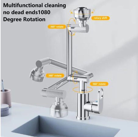 Grifo giratorio 360° con acabado plateado diseño innovador y elegante