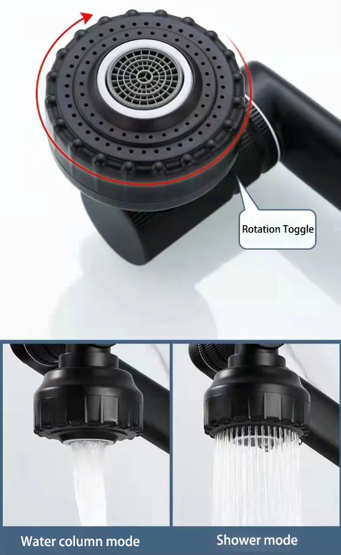 Grifo giratorio 360° con acabado negro mate diseño innovador y elegante