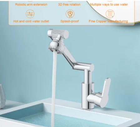 Grifo giratorio 360° con acabado plateado diseño innovador y elegante