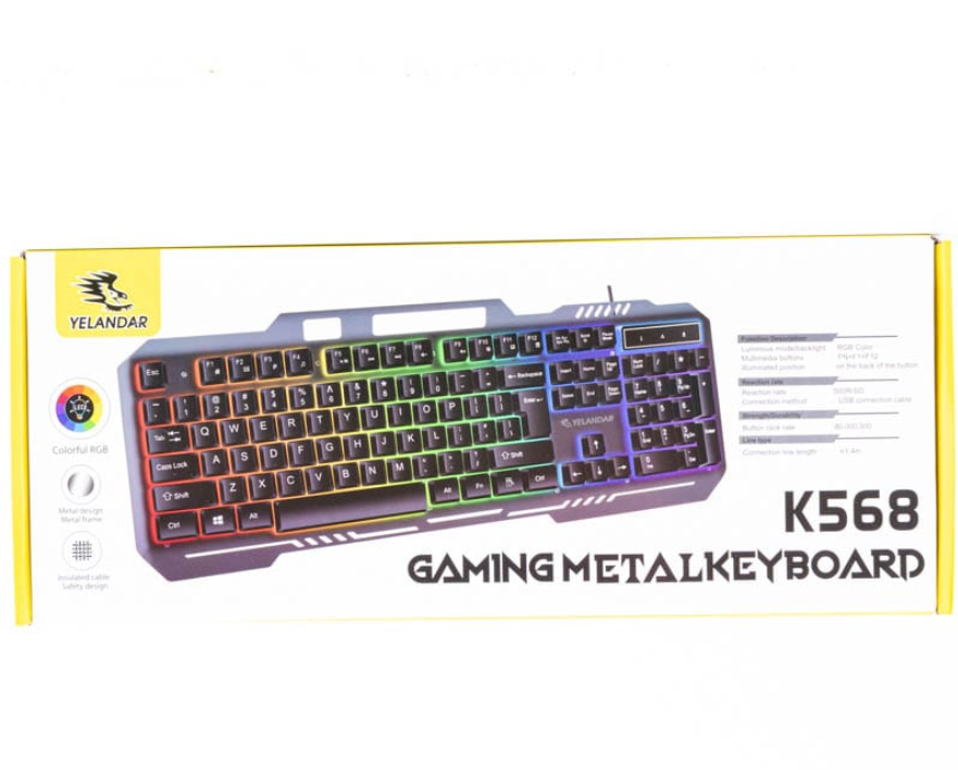 Teclado alámbrico gamer con iluminación RGB yelandar K568