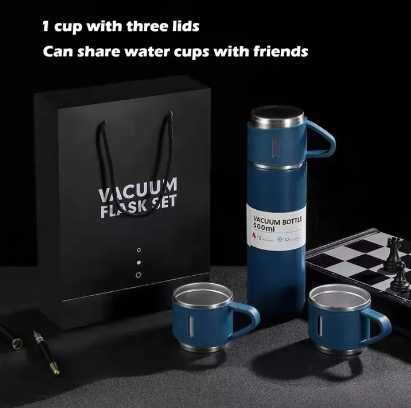 Termo de 500ml máxima eficacia con 3 vasos y dispensador seguro para bebidas