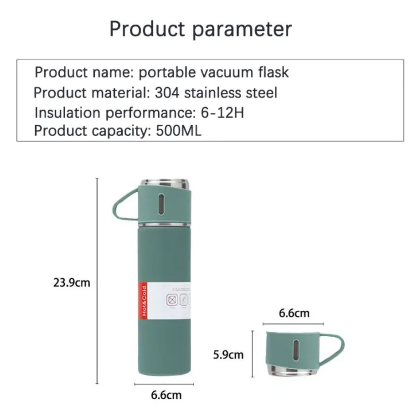 Termo de 500ml máxima eficacia con 3 vasos y dispensador seguro para bebidas