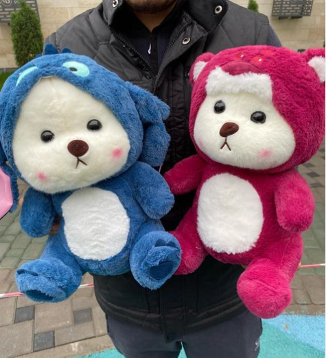 Peluche oso con disfraz de Stich y Lotso con capucha extraíble