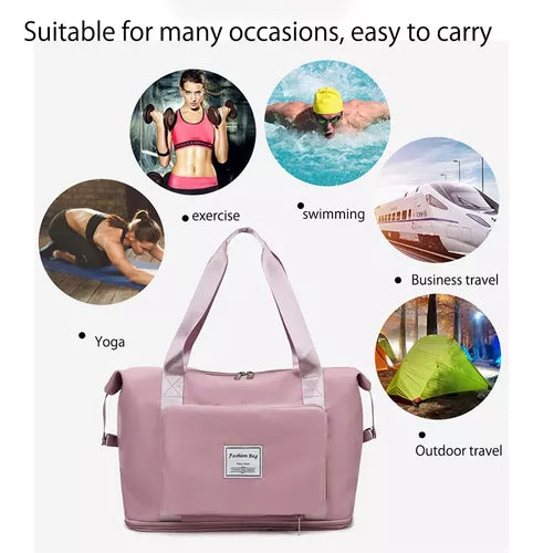 BOLSO VIAJERO EXPANDIBLE IMPERMEABLE BOLSILLO 42x42CM