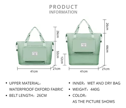 BOLSO VIAJERO EXPANDIBLE IMPERMEABLE BOLSILLO 42x42CM
