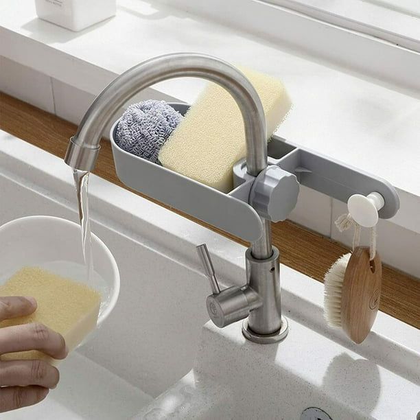 Soporte de esponjas para grifo ahorra espacio y mantiene limpios tus espacios