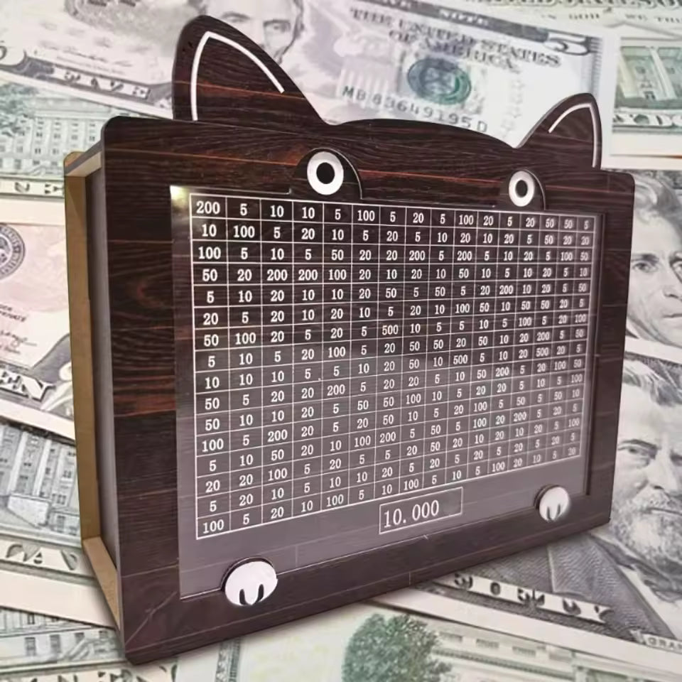 Alcancía Motivadora de Madera para Ahorrar Estilo Gatito + Marcador