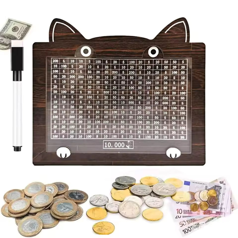 Alcancía Motivadora de Madera para Ahorrar Estilo Gatito + Marcador