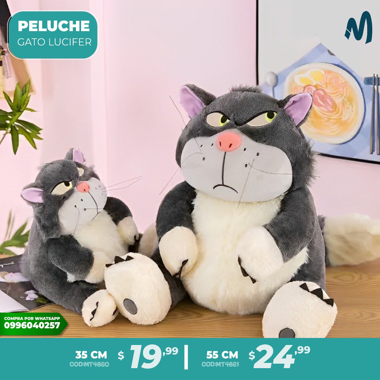 Peluche Gato lucifer adorable representación del personaje de Disney.