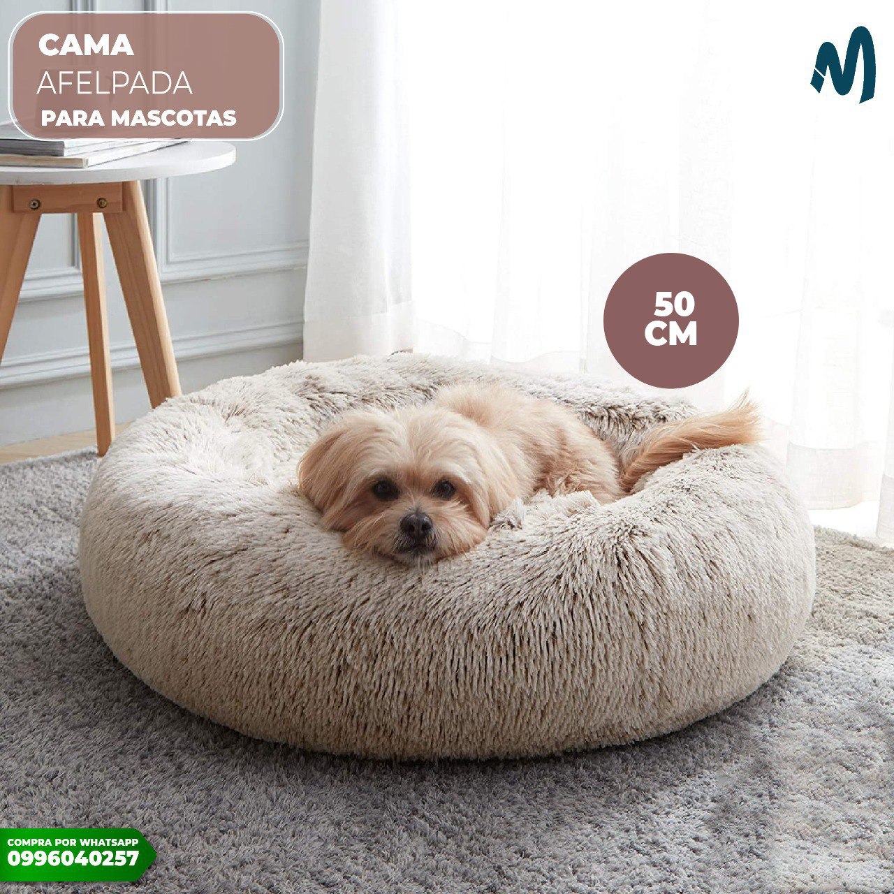 Cama peluche de perros 50cm afelpada base antideslizante portátil