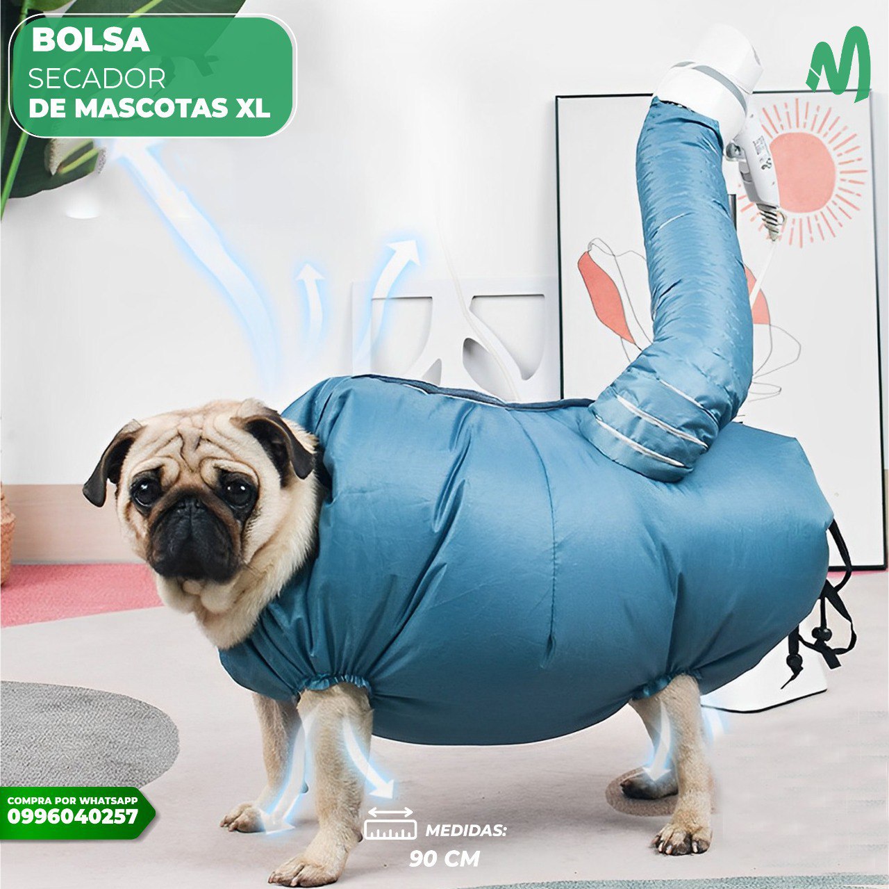 Bolsa secadora de pelo para mascotas XL 90cm largo