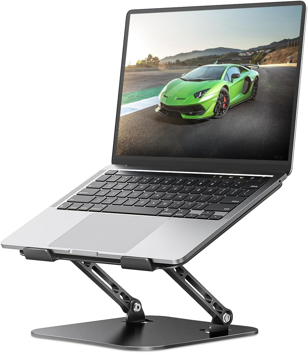 Soporte metálico ajustable para laptop con base antideslizante