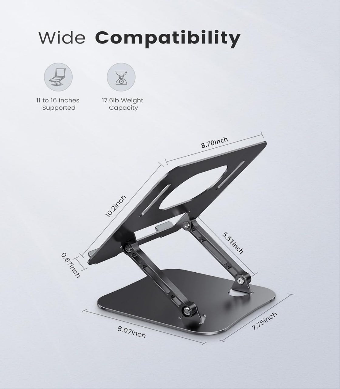 Soporte metálico ajustable para laptop con base antideslizante