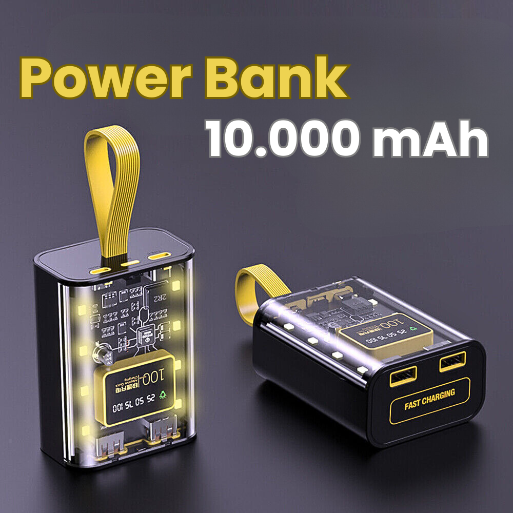 Batería Power Bank Transparente Con Luz LEd 10.000 mAh Carga Rápida