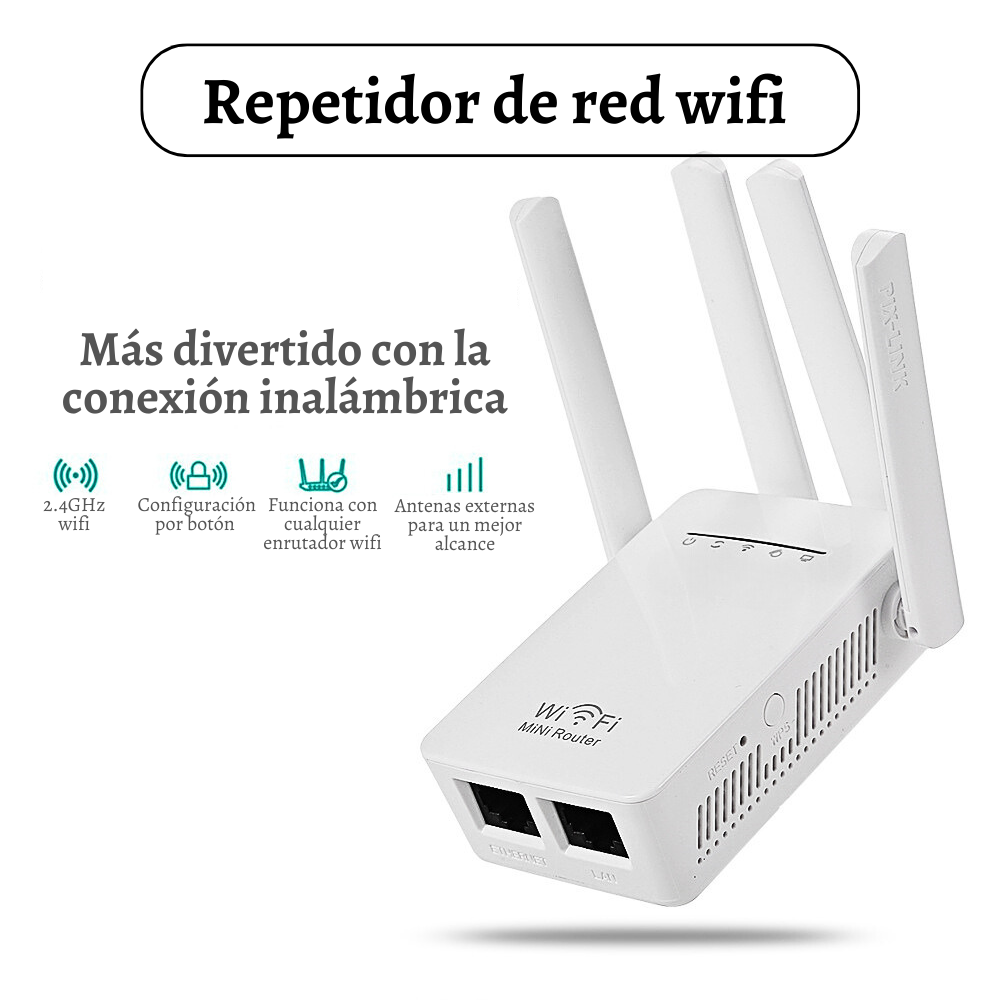 Repetidor De Red Wifi 4 Antenas 300mbps Mini Router Extensor Wifi