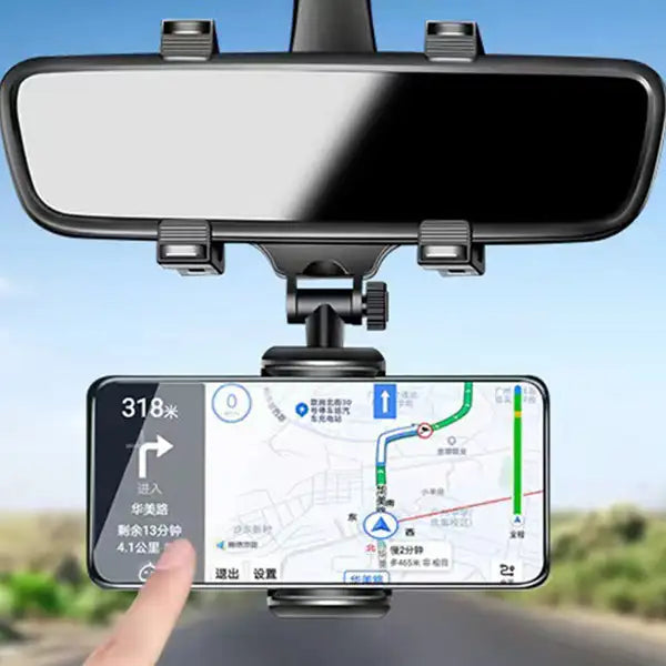 Holder celular para el espejo retrovisor con clips ajustables 360 grados