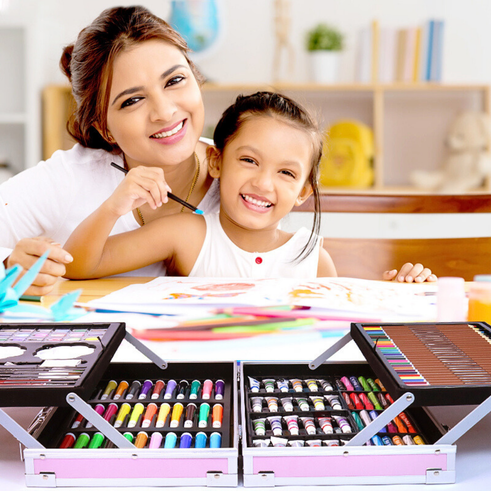 Kit caja de pinturas metal 2 pisos 121 pzs caja de arte para niños