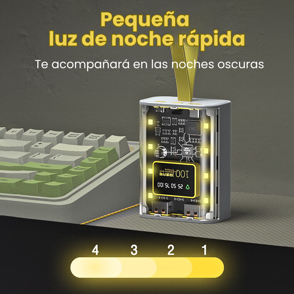 Batería Power Bank Transparente Con Luz LEd 10.000 mAh Carga Rápida