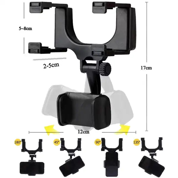 Holder celular para el espejo retrovisor con clips ajustables 360 grados