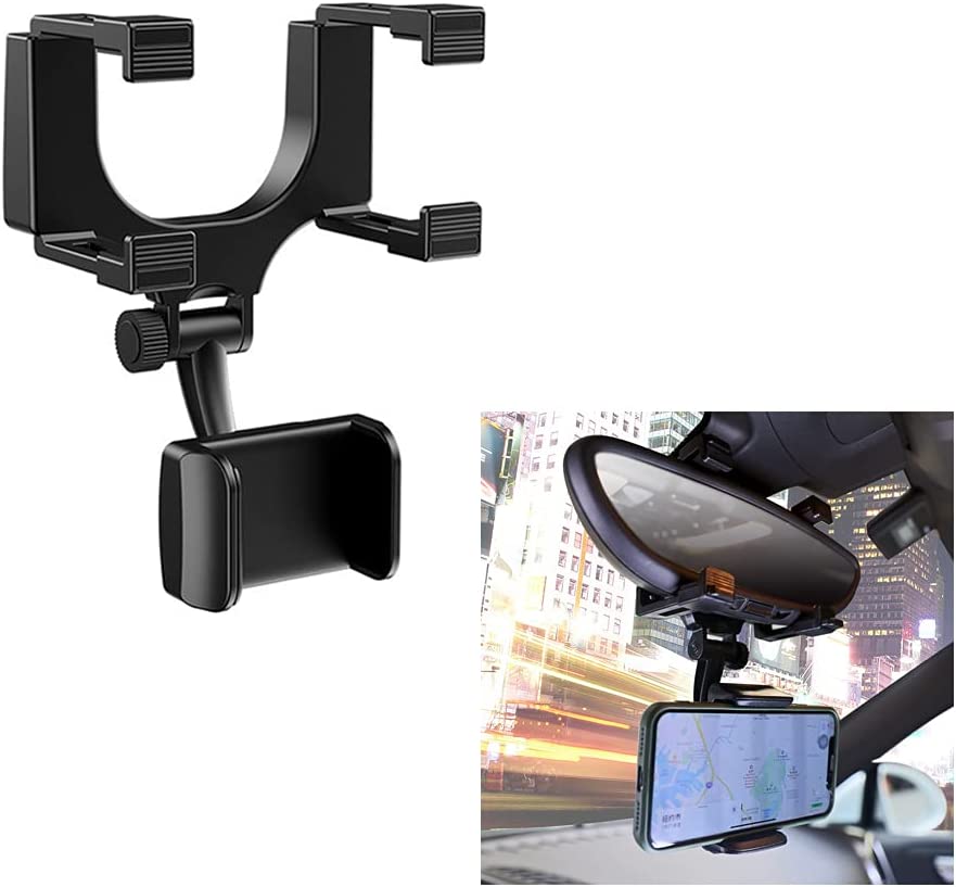 Holder celular para el espejo retrovisor con clips ajustables 360 grados
