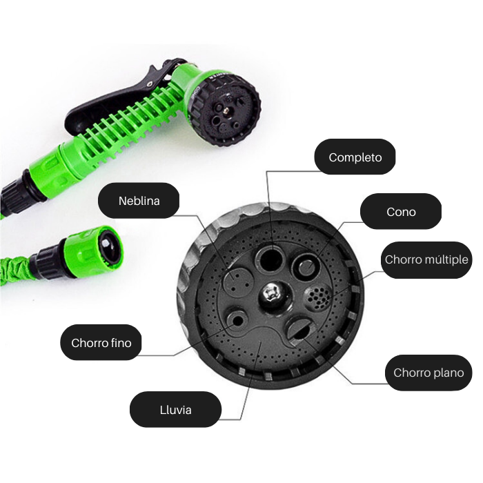 Manguera expansible 22 metros con pistola multichorros magic hose