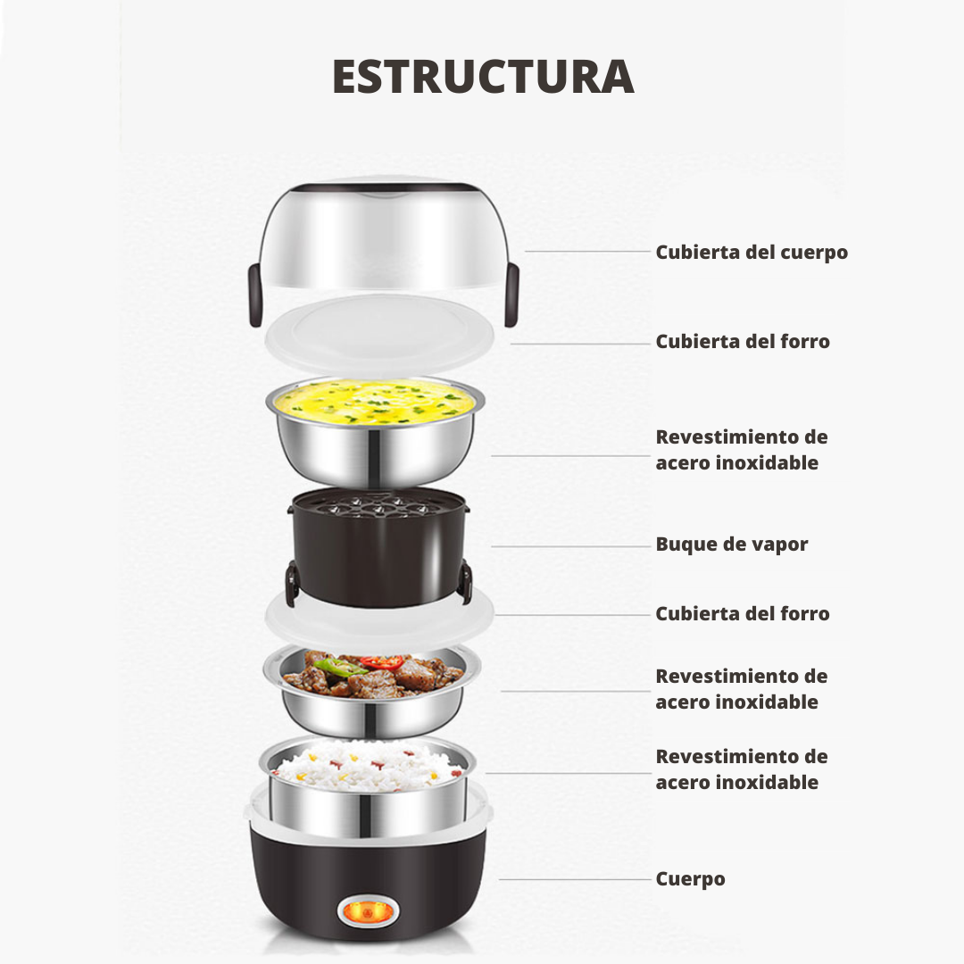 Lonchera eléctrica de 3 capas con calefacción térmica, calentador de comida