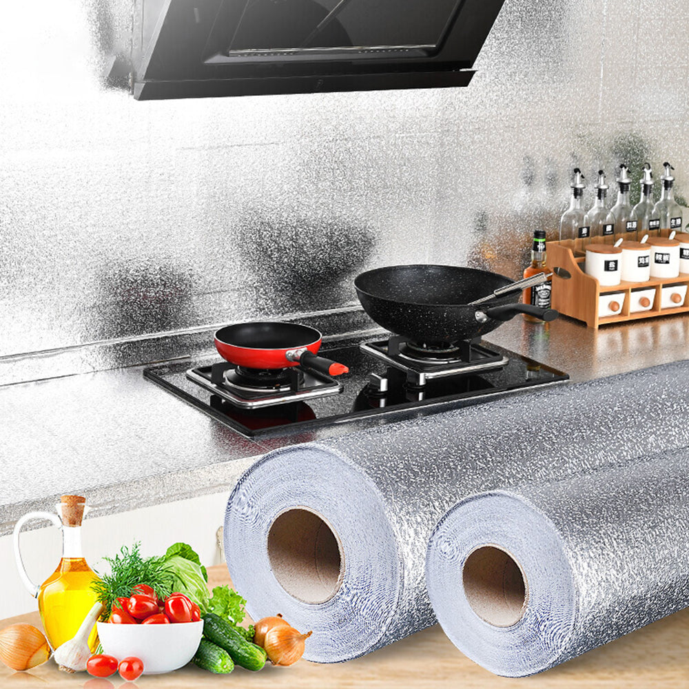 Papel adhesivo aluminio para cocina 40x300cm vinilo impermeable